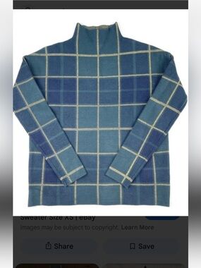 Tahari Blue and Green Plaid Mock Neck Sweater; Size Medium